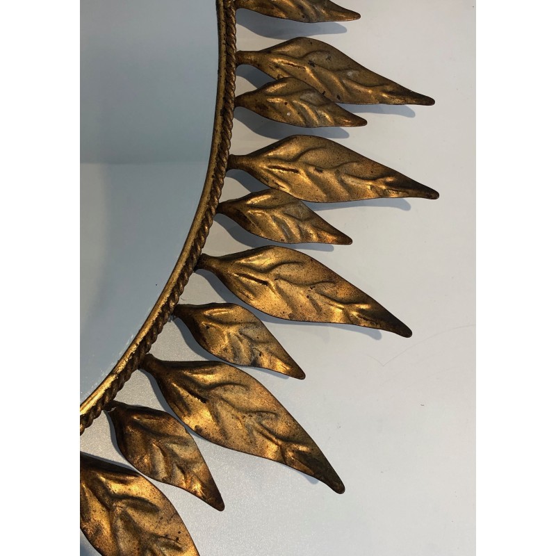 Gilt Metal Oval Sunburst Mirror, French Work, Circa 1970