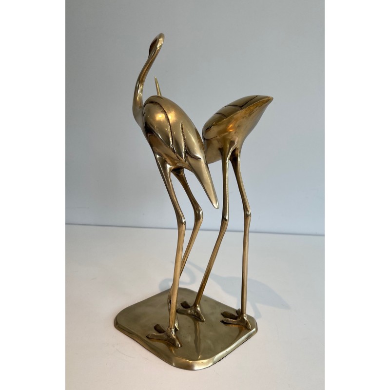 Sculpture en Laiton Représentant un Couple d'Oiseaux Enlacés, Travail Français, Vers 1970