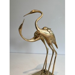 Sculpture en Laiton Représentant un Couple d'Oiseaux Enlacés, Travail Français, Vers 1970