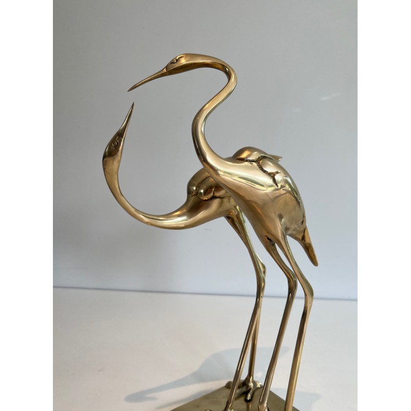 Brass Sculpture of an Entwined Pair of Birds, French Work, Circa 1970
