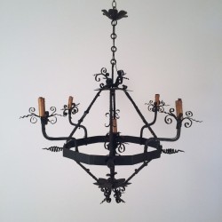 Wrought Iron Chandelier with Five Lights, French Work, Circa 1940