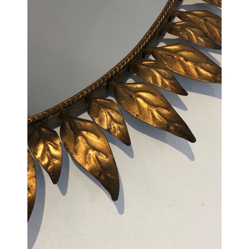 Gilt Metal Oval Sunburst Mirror, French Work, Circa 1970