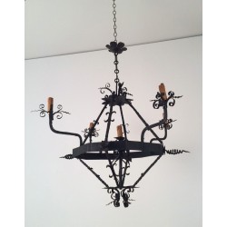 Wrought Iron Chandelier with Five Lights, French Work, Circa 1940