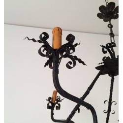 Lustre en Fer Forgé à Cinq Lumières, Travail Français, Vers 1940