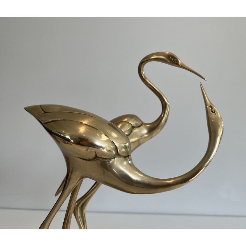 Brass Sculpture of an Entwined Pair of Birds, French Work, Circa 1970