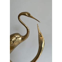 Sculpture en Laiton Représentant un Couple d'Oiseaux Enlacés, Travail Français, Vers 1970