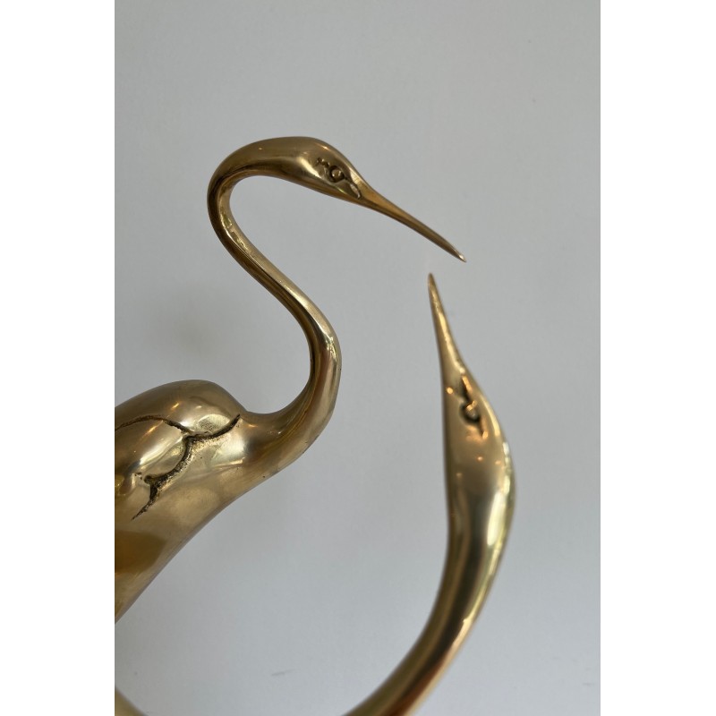 Sculpture en Laiton Représentant un Couple d'Oiseaux Enlacés, Travail Français, Vers 1970