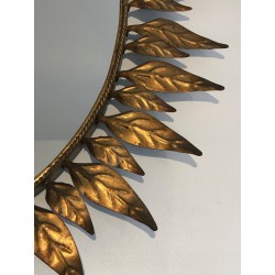 Miroir Soleil Ovale en Métal Doré, Travail Français, Vers 1970