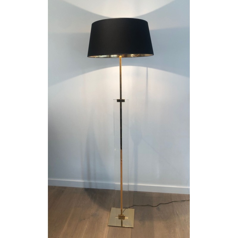 Lampadaire de Parquet en Verre et Laiton, Travail Français, vers 1970 | Maison BARROIS