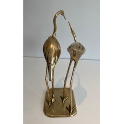 Sculpture en Laiton Représentant un Couple d'Oiseaux Enlacés, Travail Français, Vers 1970