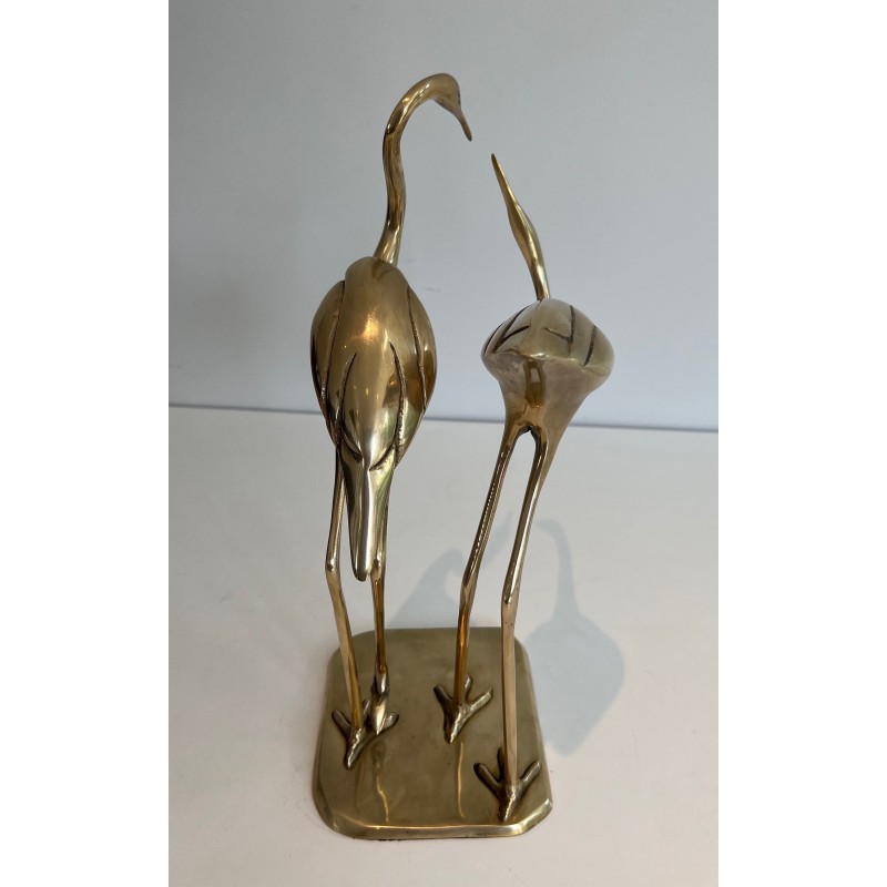 Brass Sculpture of an Entwined Pair of Birds, French Work, Circa 1970