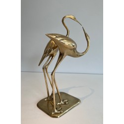 Sculpture en Laiton Représentant un Couple d'Oiseaux Enlacés, Travail Français, Vers 1970