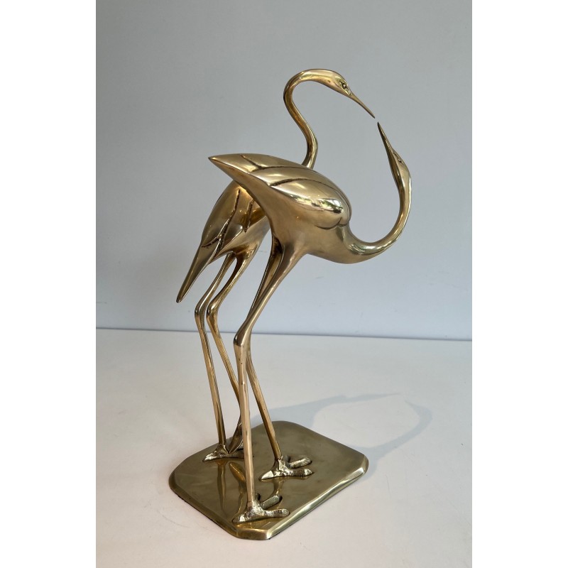 Brass Sculpture of an Entwined Pair of Birds, French Work, Circa 1970