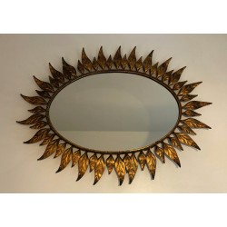 Gilt Metal Oval Sunburst Mirror, French Work, Circa 1970
