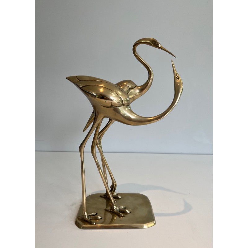 Sculpture en Laiton Représentant un Couple d'Oiseaux Enlacés, Travail Français, Vers 1970