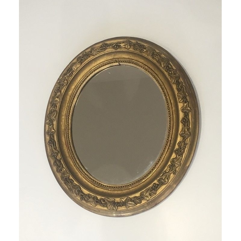 Petit Miroir Ovale en Stuc Doré, Travail Français, Vers 1900