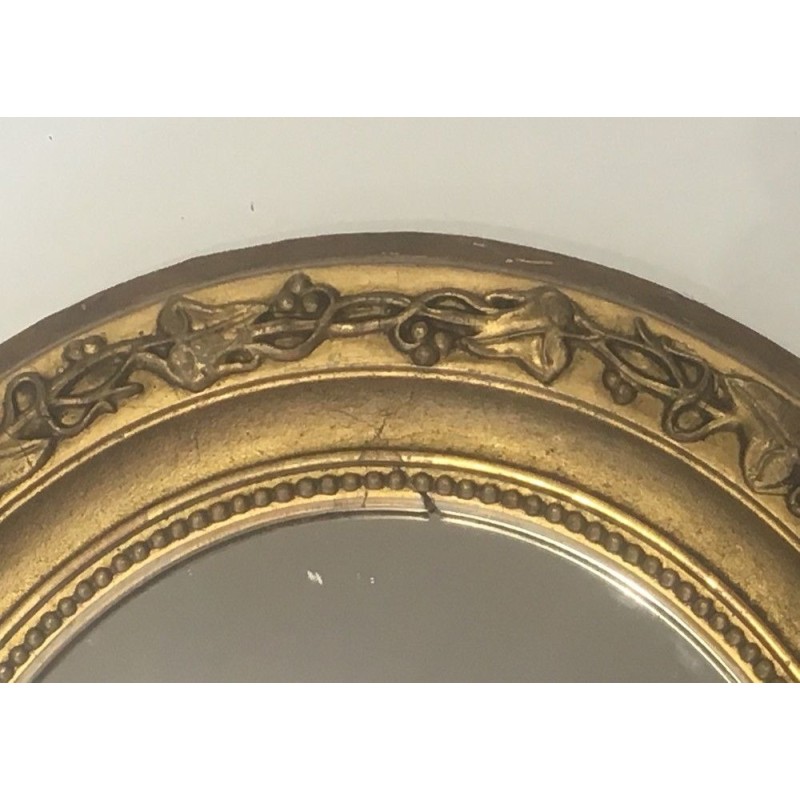 Petit Miroir Ovale en Stuc Doré, Travail Français, Vers 1900