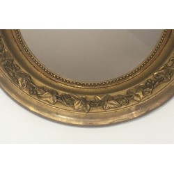 Petit Miroir Ovale en Stuc Doré, Travail Français, Vers 1900