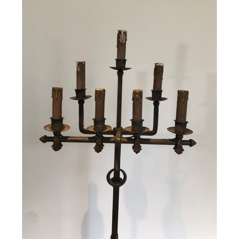 Lampadaire en Fer Forgé et Doré, Art Déco, Travail Français, vers 1940 | Maison BARROIS