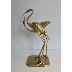 Brass Sculpture of an Entwined Pair of Birds, French Work, Circa 1970
