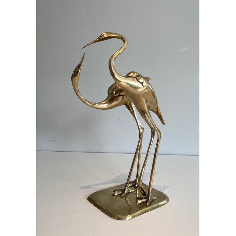 Brass Sculpture of an Entwined Pair of Birds, French Work, Circa 1970