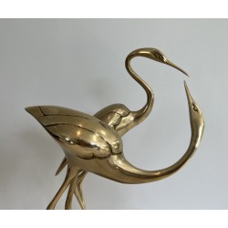 Brass Sculpture of an Entwined Pair of Birds, French Work, Circa 1970