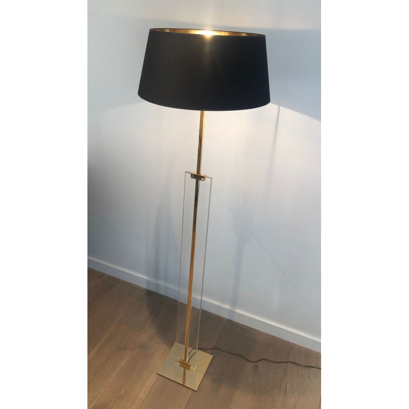 Lampadaire de Parquet en Verre et Laiton, Travail Français, vers 1970 | Maison BARROIS