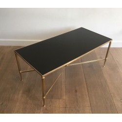 Table Basse Néoclassique en Laiton à Piètement Cannelé dans le Goût de la Maison Jansen, Travail Français, Vers 1970