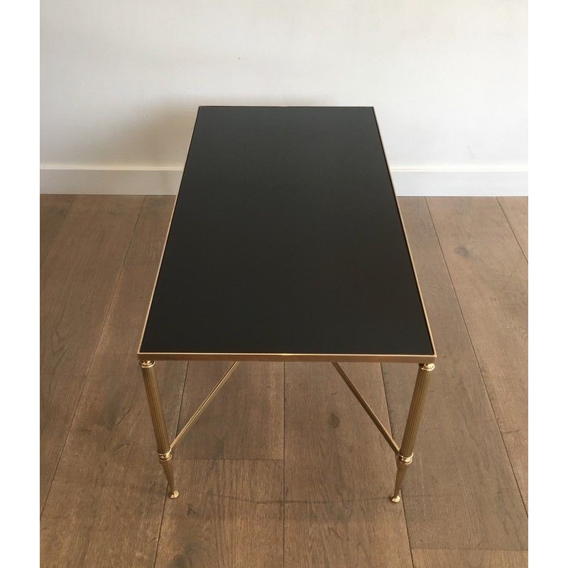 Neoclassical Brass Coffee Table with Fluted Legs, in the Style of Maison Jansen, French Work, Circa 1970