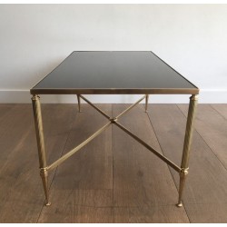 Table Basse Néoclassique en Laiton à Piètement Cannelé dans le Goût de la Maison Jansen, Travail Français, Vers 1970