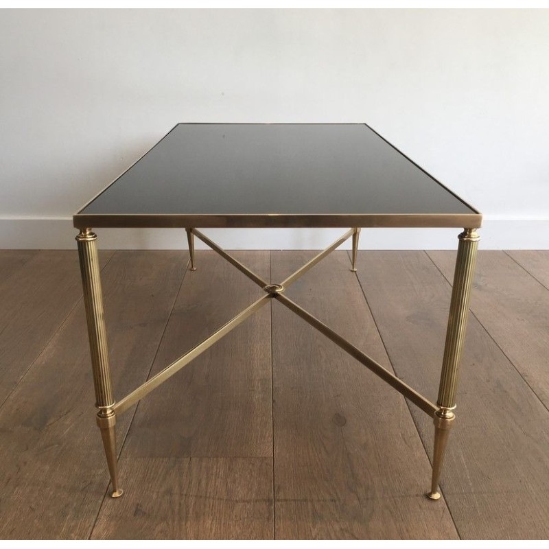 Neoclassical Brass Coffee Table with Fluted Legs, in the Style of Maison Jansen, French Work, Circa 1970