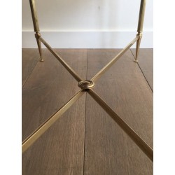 Table Basse Néoclassique en Laiton à Piètement Cannelé dans le Goût de la Maison Jansen, Travail Français, Vers 1970