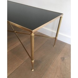 Neoclassical Brass Coffee Table with Fluted Legs, in the Style of Maison Jansen, French Work, Circa 1970