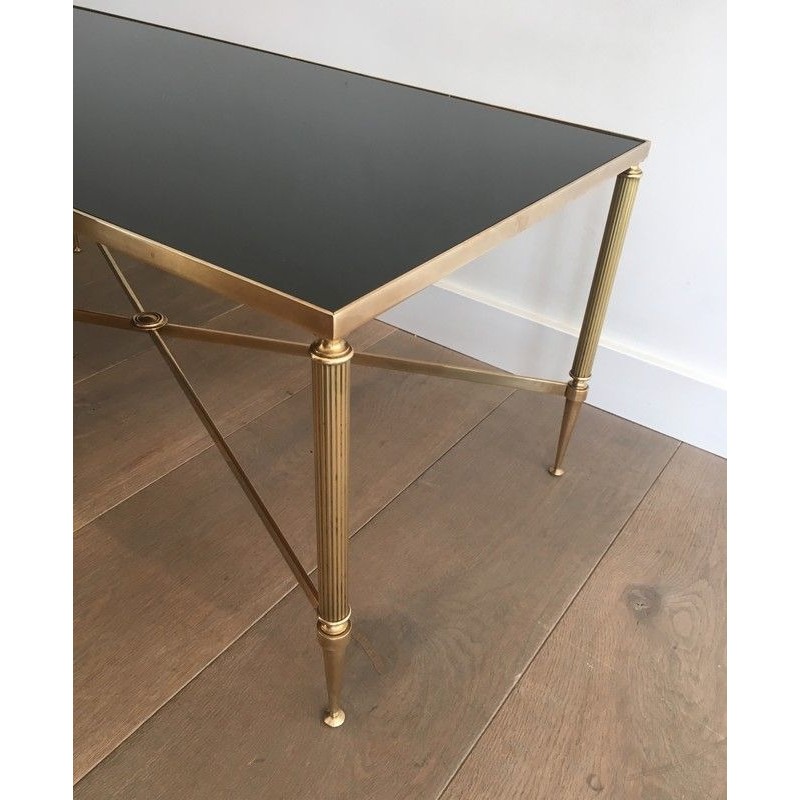 Neoclassical Brass Coffee Table with Fluted Legs, in the Style of Maison Jansen, French Work, Circa 1970