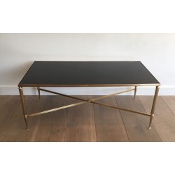 Neoclassical Brass Coffee Table with Fluted Legs, in the Style of Maison Jansen, French Work, Circa 1970