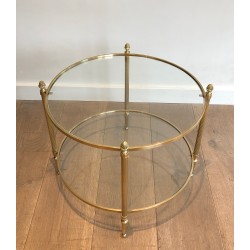 Small Round Brass Coffee Table by Maison Baguès, French Work, Circa 1940
