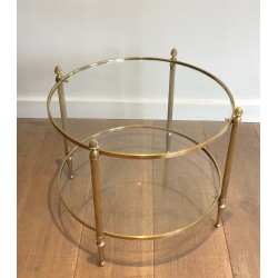 Small Round Brass Coffee Table by Maison Baguès, French Work, Circa 1940