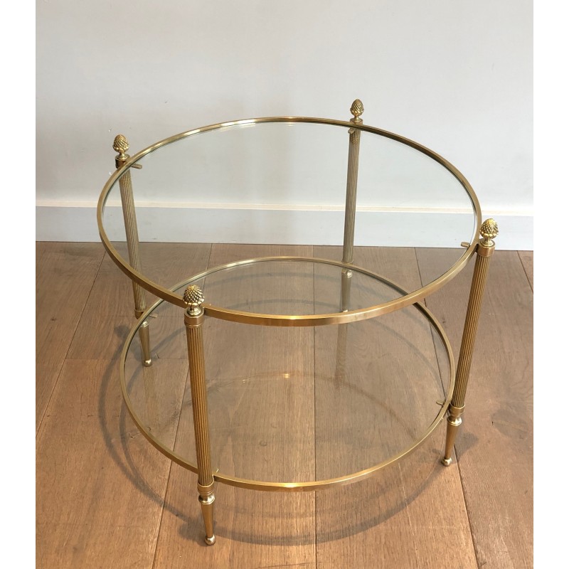 Petite Table Basse Ronde en Laiton de la Maison Baguès, Travail Français, Vers 1940