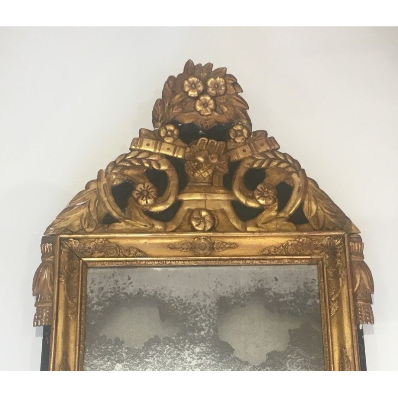 Miroir d'Époque Restauration en Bois Doré et Patine Vert Antique, Travail Français, Vers 1800