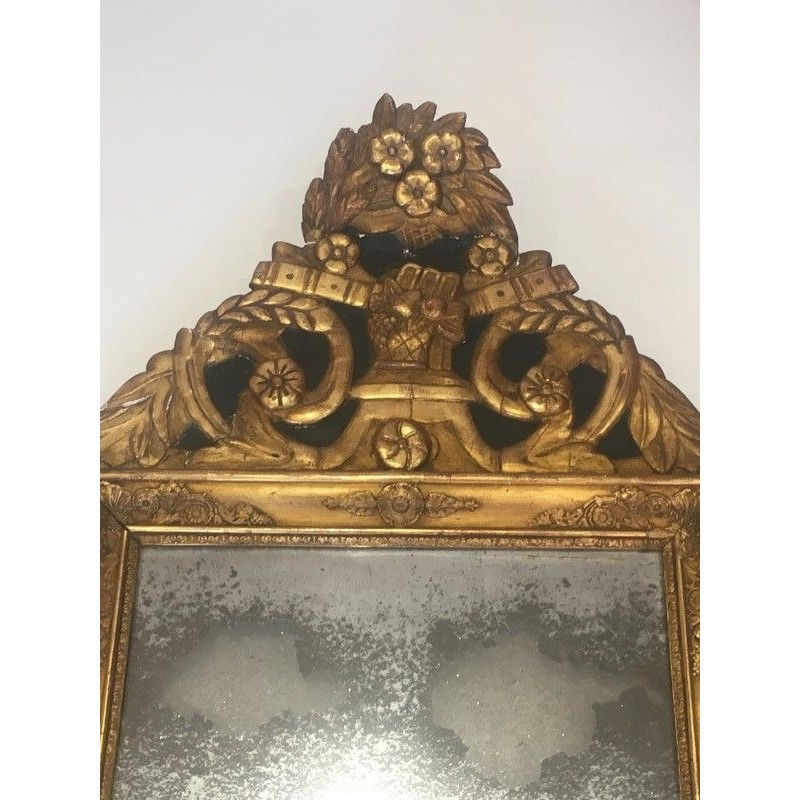 Miroir d'Époque Restauration en Bois Doré et Patine Vert Antique, Travail Français, Vers 1800