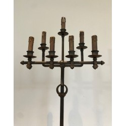 Lampadaire en Fer Forgé et Doré, Art Déco, Travail Français, vers 1940 | Maison BARROIS