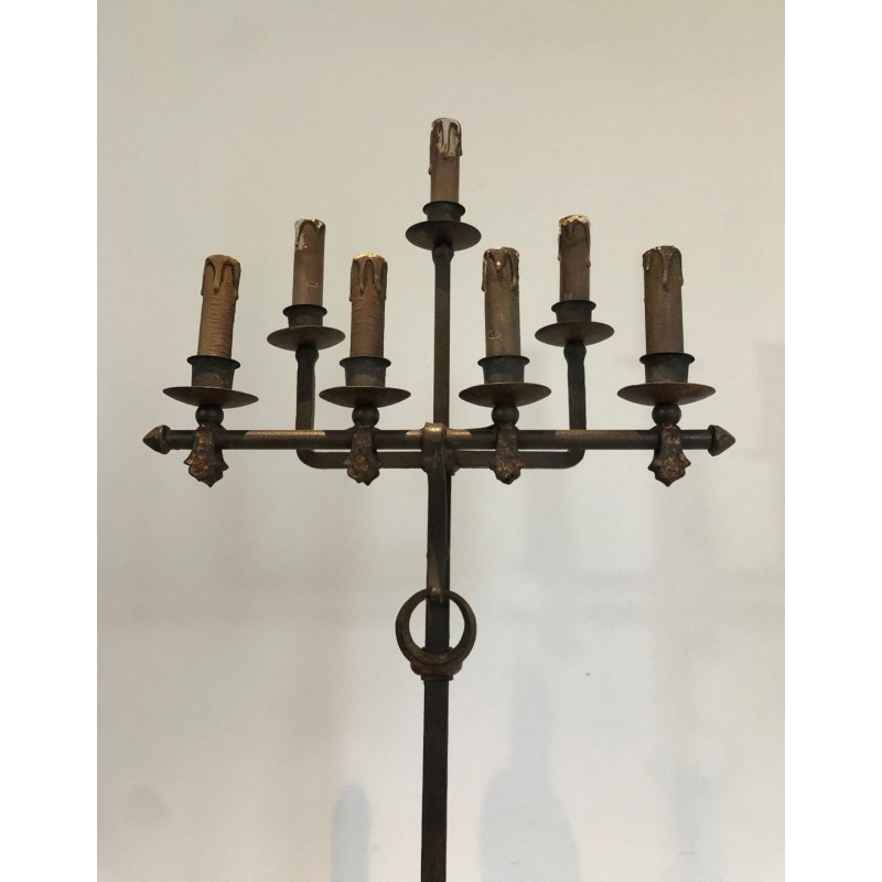 Lampadaire en Fer Forgé et Doré, Art Déco, Travail Français, vers 1940 | Maison BARROIS