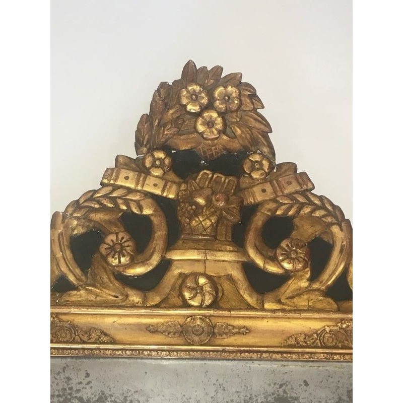 Restauration Period Gilt and Antiqued Green Painted Mirror, French Work, Circa 1800