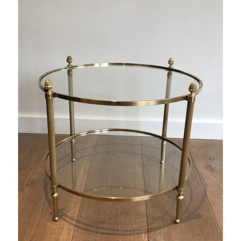 Petite Table Basse Ronde en Laiton de la Maison Baguès, Travail Français, Vers 1940
