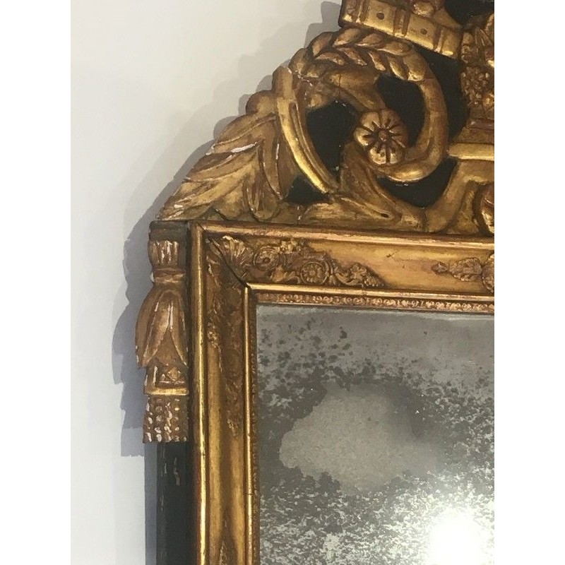 Restauration Period Gilt and Antiqued Green Painted Mirror, French Work, Circa 1800