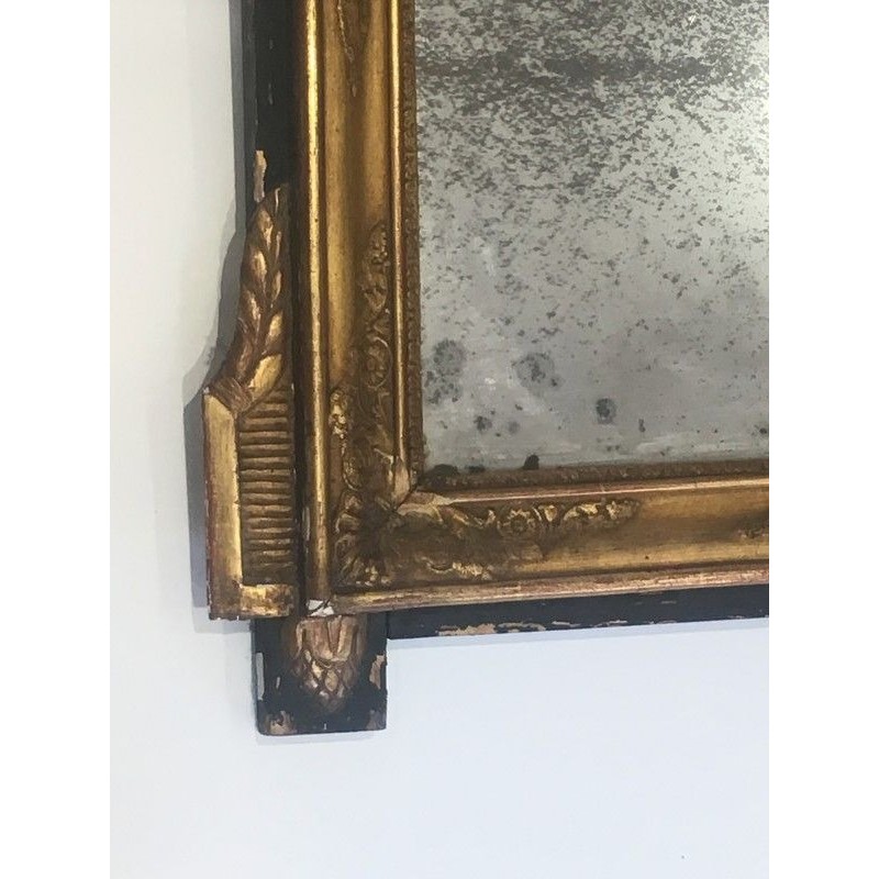 Miroir d'Époque Restauration en Bois Doré et Patine Vert Antique, Travail Français, Vers 1800