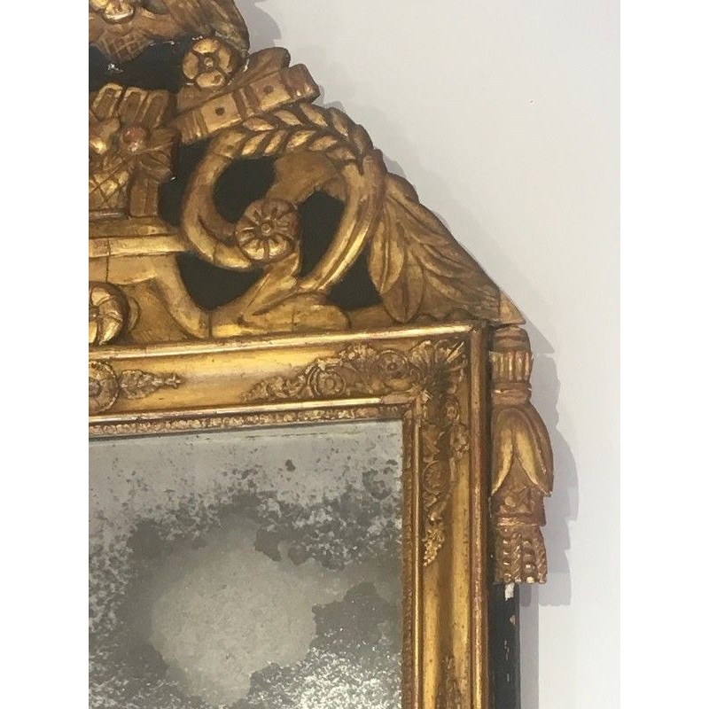 Miroir d'Époque Restauration en Bois Doré et Patine Vert Antique, Travail Français, Vers 1800