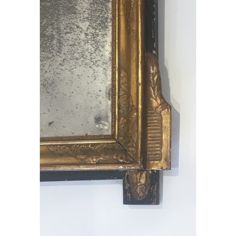 Miroir d'Époque Restauration en Bois Doré et Patine Vert Antique, Travail Français, Vers 1800