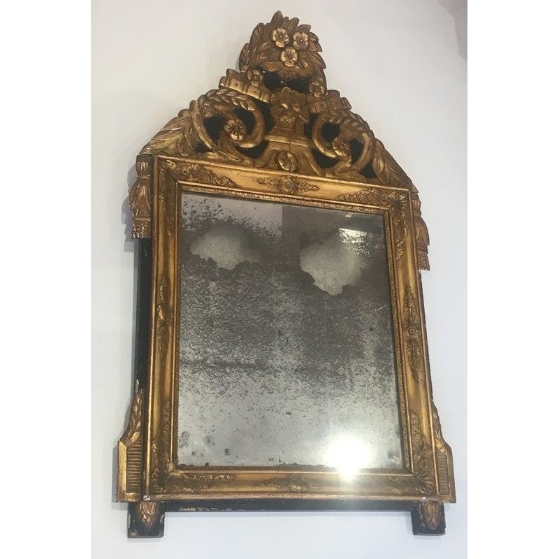 Restauration Period Gilt and Antiqued Green Painted Mirror, French Work, Circa 1800