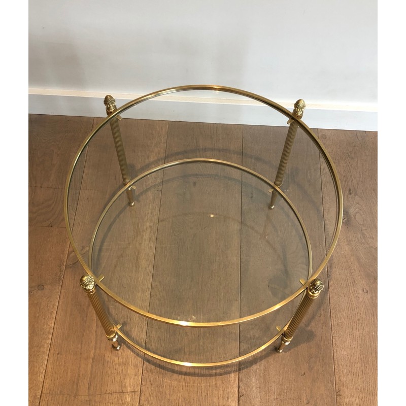 Small Round Brass Coffee Table by Maison Baguès, French Work, Circa 1940
